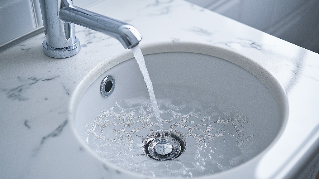 Mosdó duguláselhárítás után kitakarítva, 